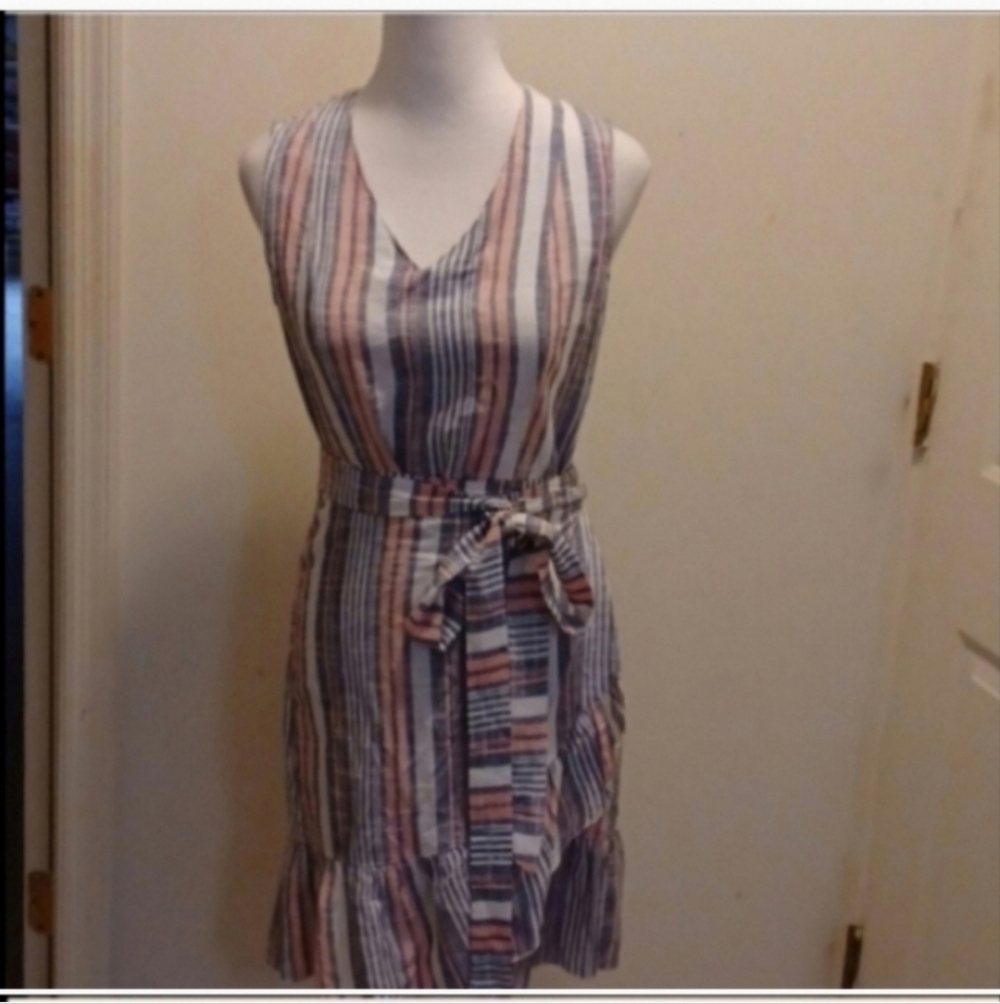 Barneys New York linen blend dress partial wrap mini Coastal Beach